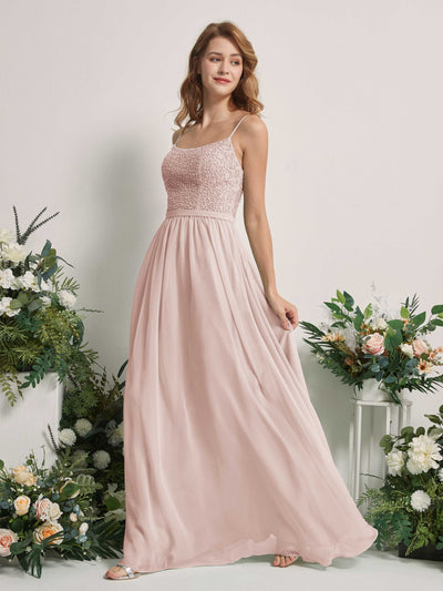 Carlyna Ursula A-Line Biscotti Beaded Bridesmaid Dress Maxi Sleeveless Sweetheart Dress Side View 2 #color_biscotti