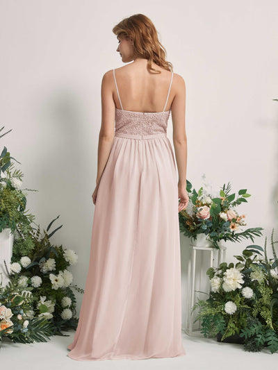Carlyna Ursula A-Line Biscotti Beaded Bridesmaid Dress Maxi Sleeveless Sweetheart Dress Back View #color_biscotti