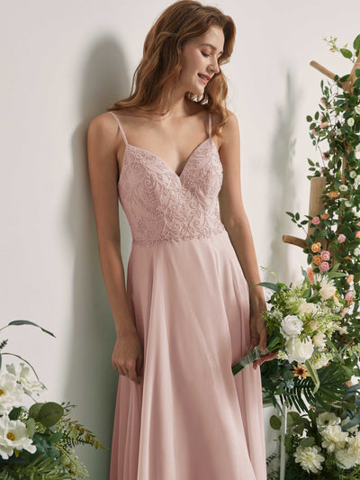 Carlyna Gail A-Line Biscotti Beaded Bridesmaid Dress Maxi Sleeveless V-Neck Dress Side View 3 #color_biscotti