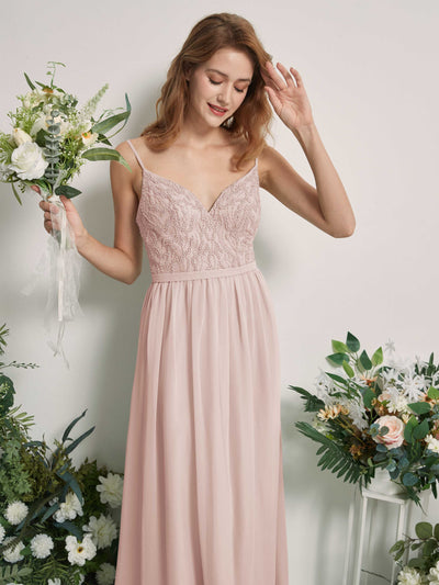 Carlyna Alexandra A-Line Biscotti Beaded Bridesmaid Dress Maxi Sleeveless V-Neck Dress Side View 2 #color_biscotti