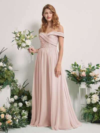 Carlyna Leona A-Line Biscotti Embroidered Bridesmaid Dress Maxi Sleeveless Sweetheart Dress Front View #color_biscotti