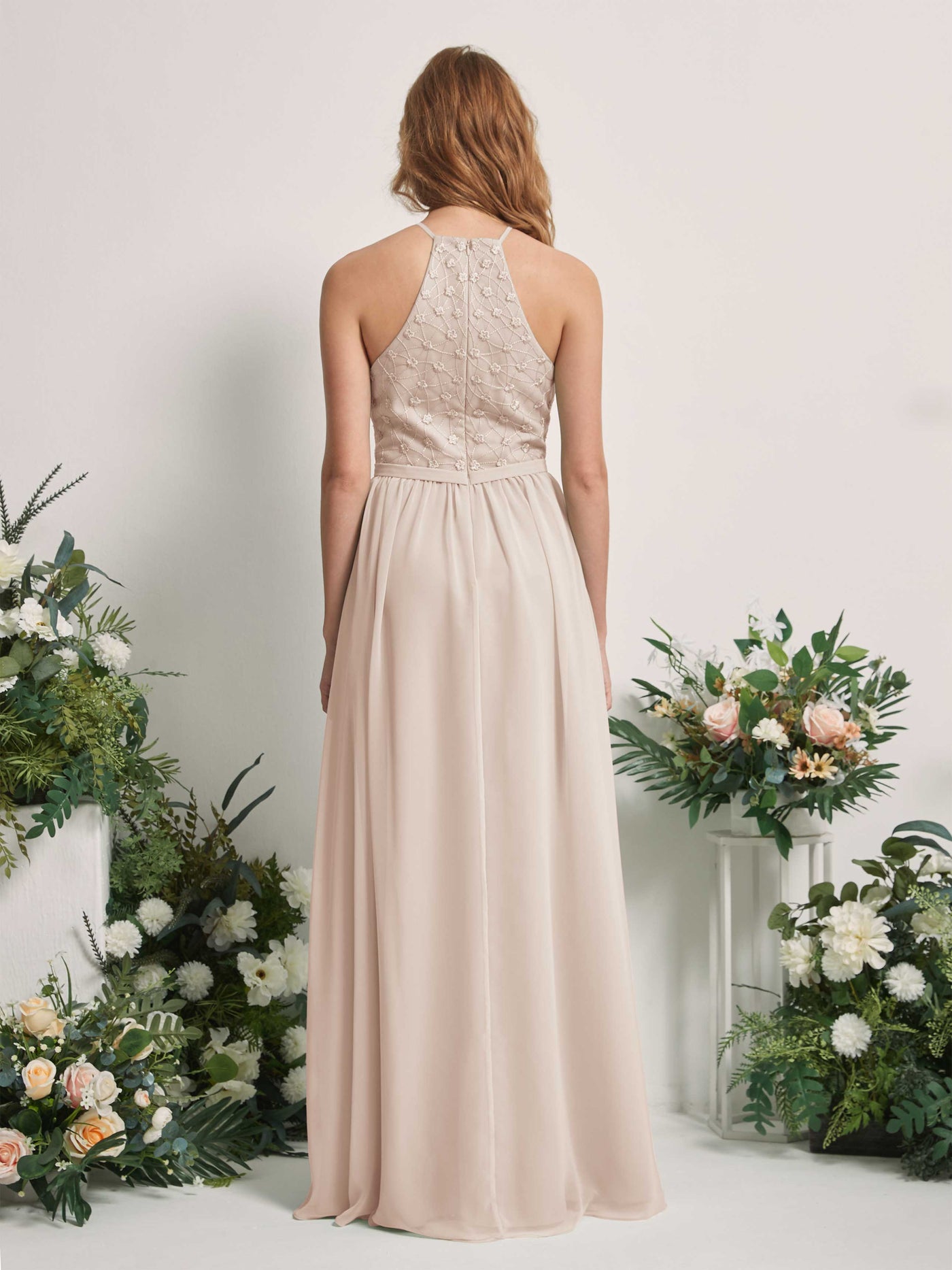 Champagne Bridesmaid Dresses A-line Halter Sleeveless Chiffon Dresses (83220816)#color_champagne