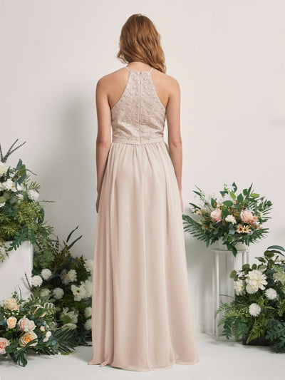 Carlyna Denise A-Line Champagne Embroidered Bridesmaid Dress Maxi Sleeveless Round Neck Dress Back View #color_champagne