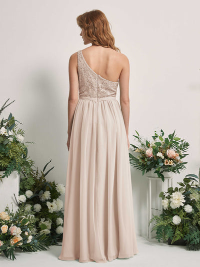 Carlyna Bonita A-Line Champagne Embroidered Bridesmaid Dress Maxi Sleeveless One Shoulder Dress Back View #color_champagne