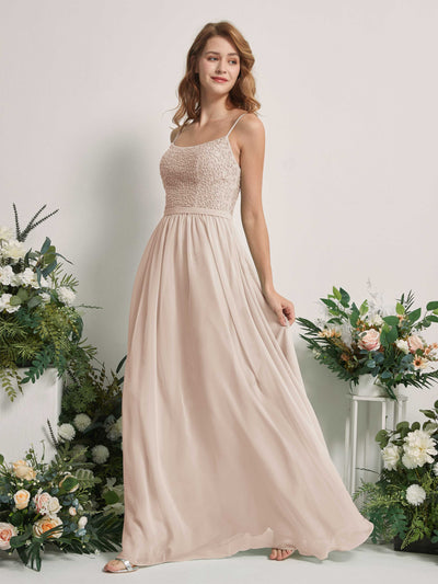Carlyna Ursula A-Line Champagne Beaded Bridesmaid Dress Maxi Sleeveless Sweetheart Dress Side View 2 #color_champagne