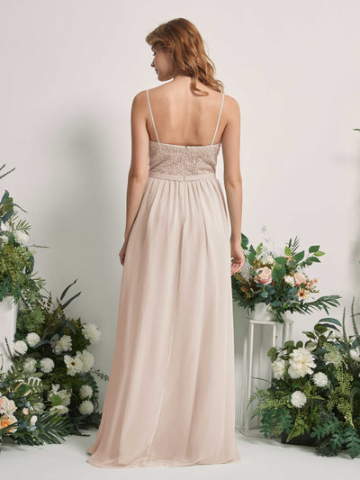 Carlyna Ursula A-Line Champagne Beaded Bridesmaid Dress Maxi Sleeveless Sweetheart Dress Back View #color_champagne