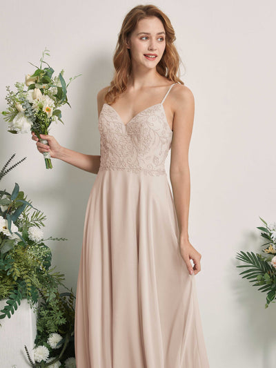 Carlyna Gail A-Line Champagne Beaded Bridesmaid Dress Maxi Sleeveless V-Neck Dress Side View 2 #color_champagne