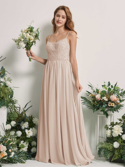 Carlyna Verna A-Line Champagne Beaded Bridesmaid Dress Maxi Sleeveless Sweetheart Dress Front View #color_champagne