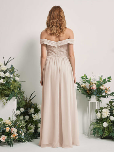 Carlyna Leona A-Line Champagne Embroidered Bridesmaid Dress Maxi Sleeveless Sweetheart Dress Back View #color_champagne