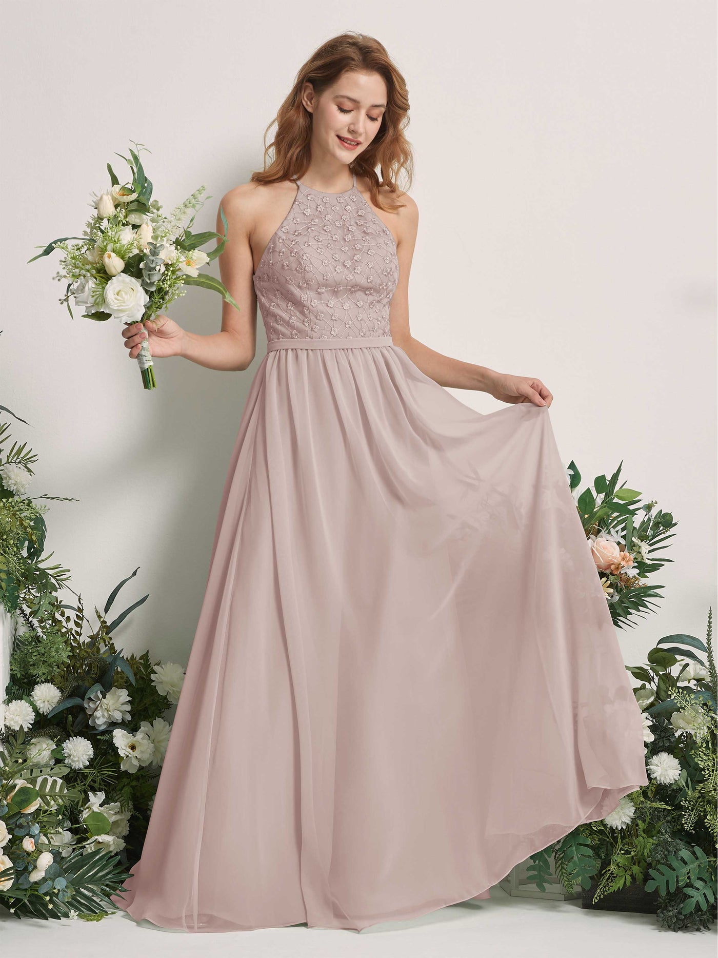 Taupe Bridesmaid Dresses A-line Halter Sleeveless Chiffon Dresses (83220824)#color_taupe