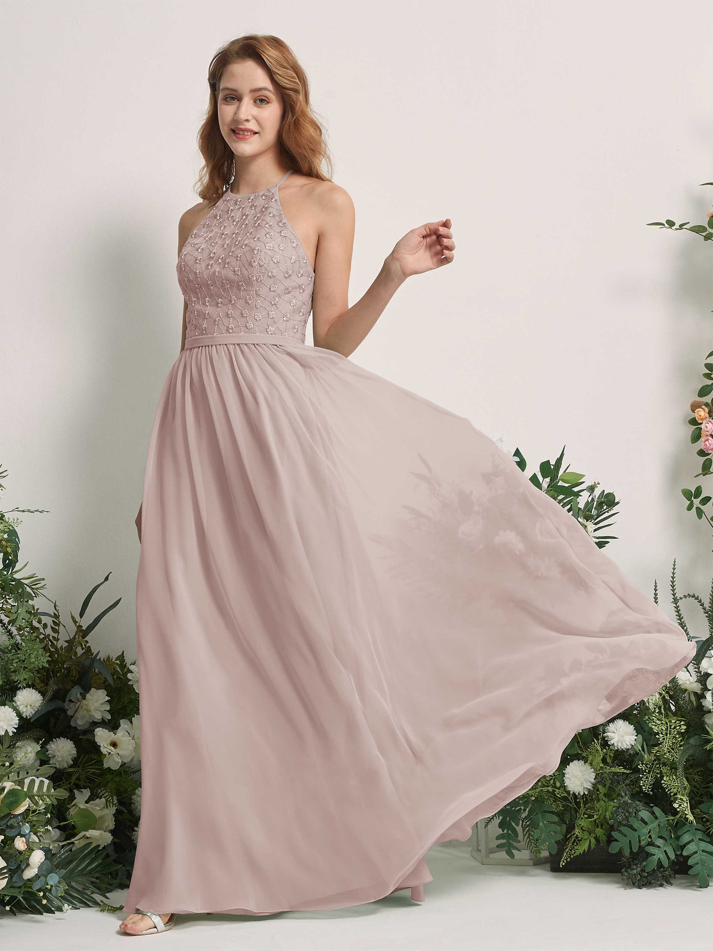 Taupe Bridesmaid Dresses A-line Halter Sleeveless Chiffon Dresses (83220824)#color_taupe