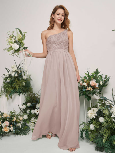 Carlyna Bonita A-Line Taupe Embroidered Bridesmaid Dress Maxi Sleeveless One Shoulder Dress Side View 2 #color_taupe
