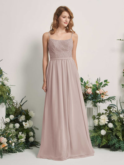 Carlyna Ursula A-Line Taupe Beaded Bridesmaid Dress Maxi Sleeveless Sweetheart Dress Front View #color_taupe