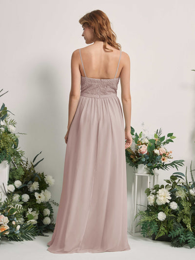 Carlyna Ursula A-Line Taupe Beaded Bridesmaid Dress Maxi Sleeveless Sweetheart Dress Back View #color_taupe