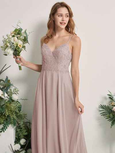 Carlyna Gail A-Line Taupe Beaded Bridesmaid Dress Maxi Sleeveless V-Neck Dress Side View 2 #color_taupe