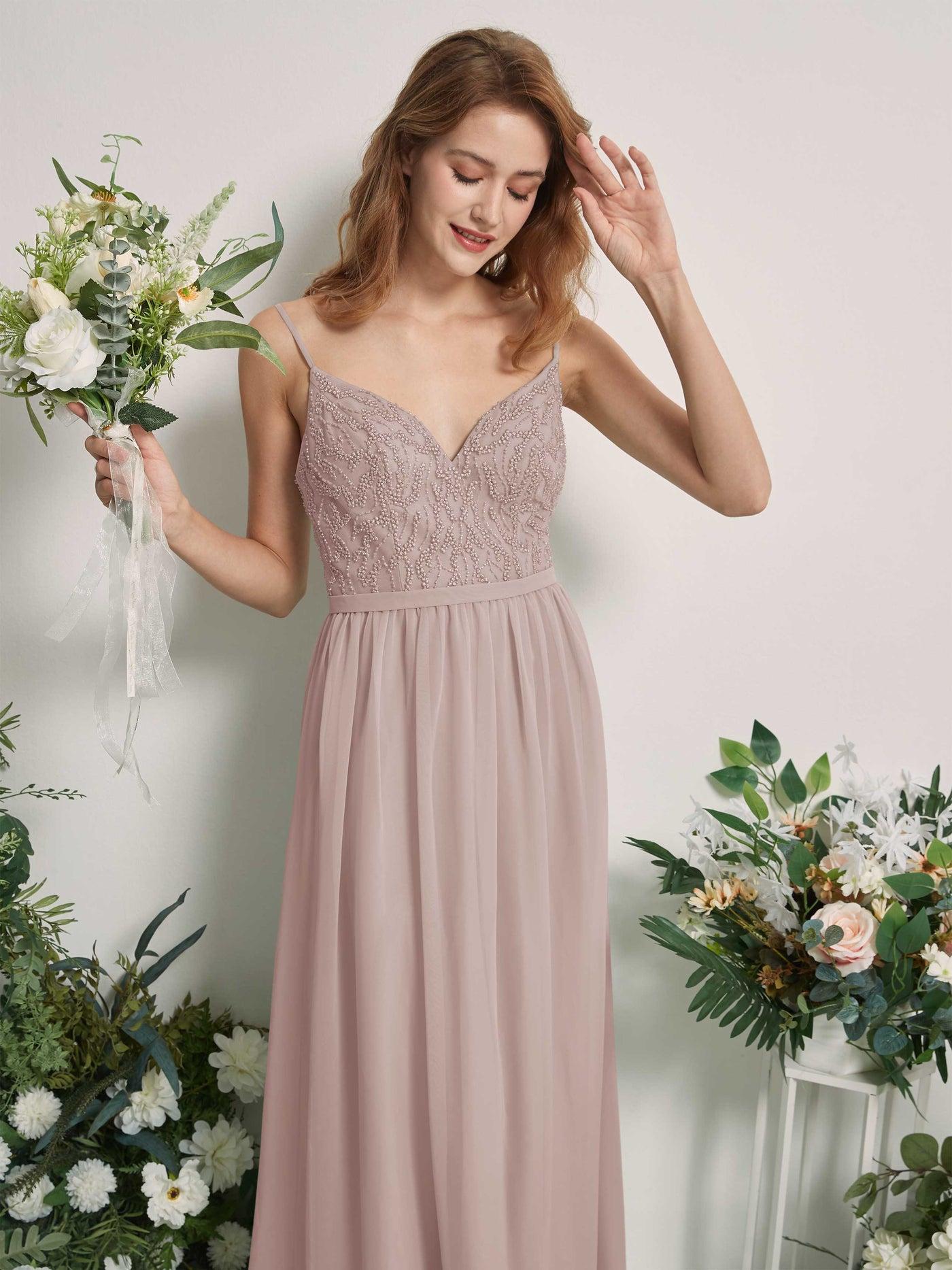 Taupe Bridesmaid Dresses A-line Spaghetti-straps Sleeveless Chiffon Dresses (81226524)#color_taupe