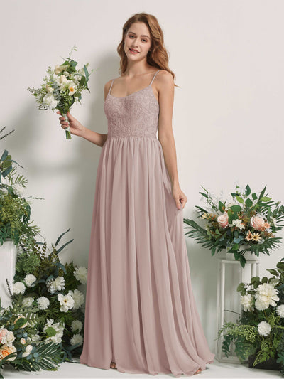 Carlyna Verna A-Line Taupe Beaded Bridesmaid Dress Maxi Sleeveless Sweetheart Dress Front View #color_taupe