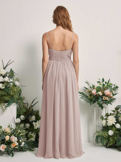 Carlyna Verna A-Line Taupe Beaded Bridesmaid Dress Maxi Sleeveless Sweetheart Dress Back View #color_taupe