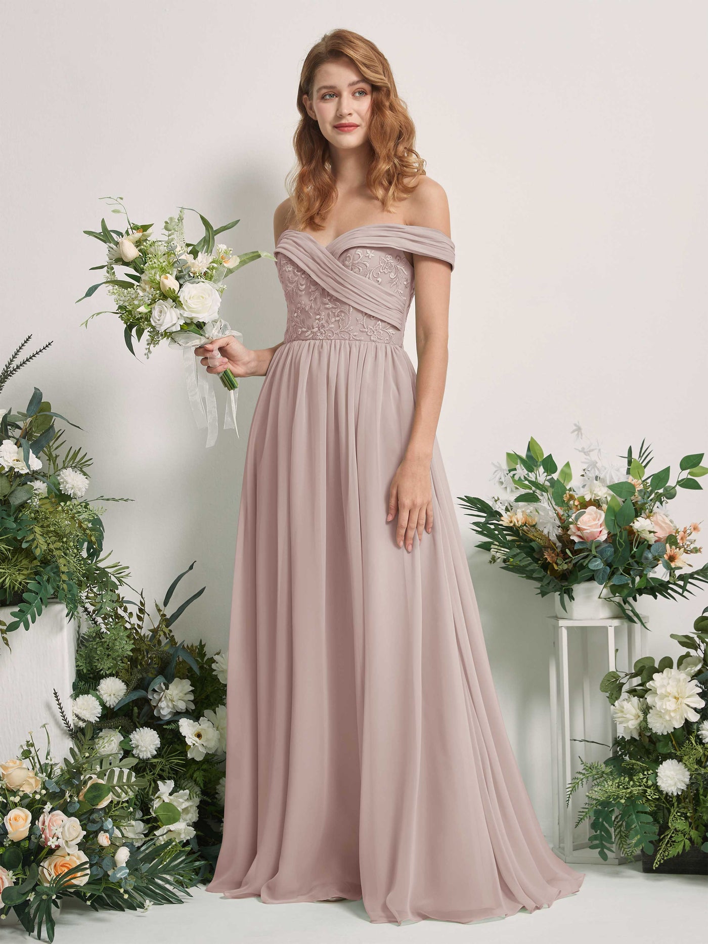 Taupe Bridesmaid Dresses Ball Gown Off Shoulder Sleeveless Chiffon Dresses (83220424)#color_taupe