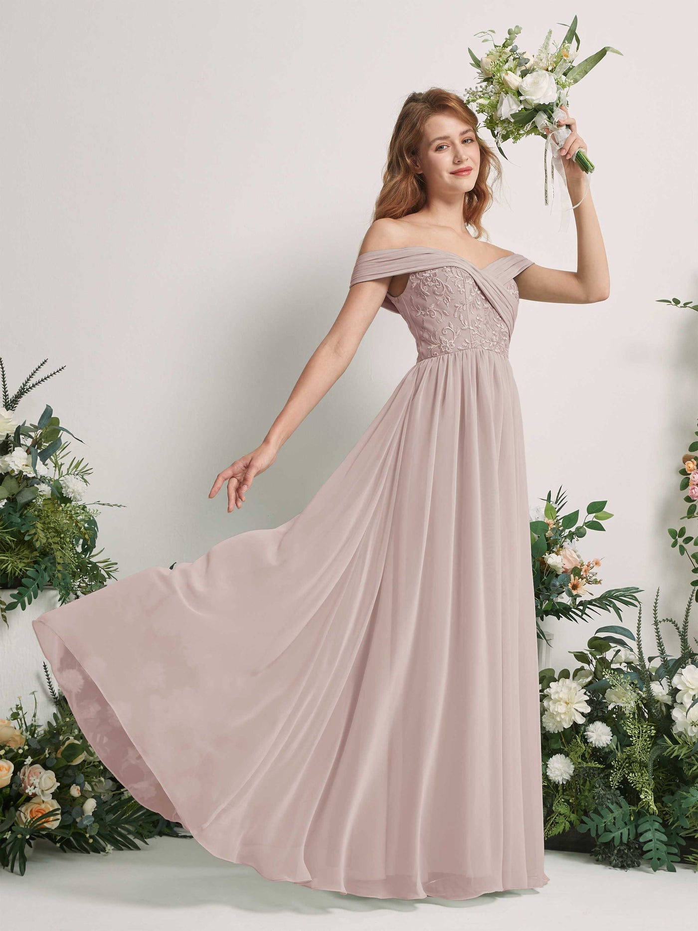 Taupe Bridesmaid Dresses Ball Gown Off Shoulder Sleeveless Chiffon Dresses (83220424)#color_taupe