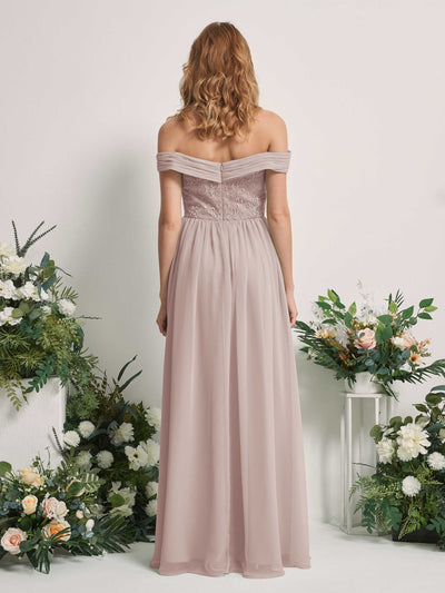 Carlyna Leona A-Line Taupe Embroidered Bridesmaid Dress Maxi Sleeveless Sweetheart Dress Back View #color_taupe