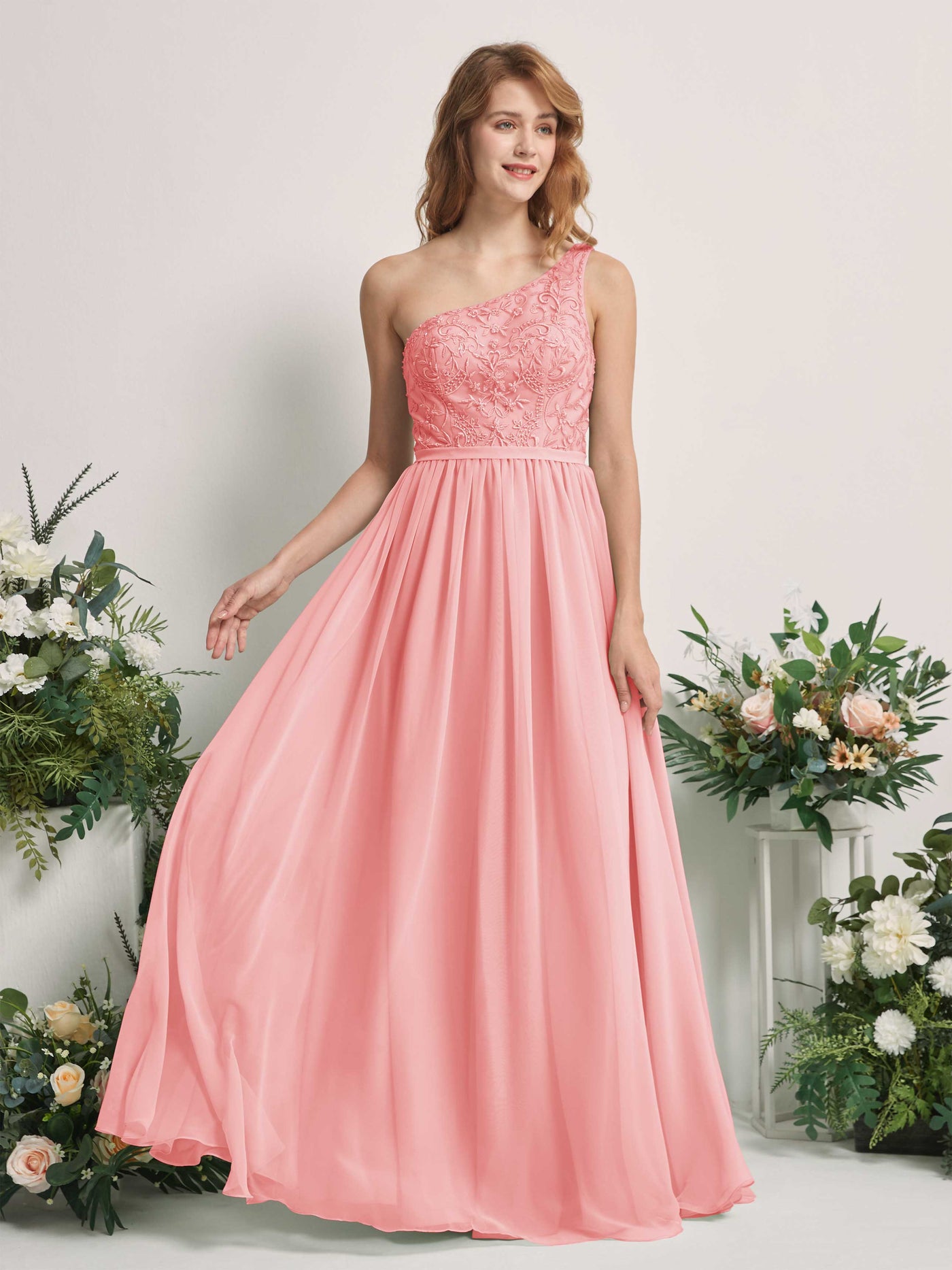 Ballet Pink Bridesmaid Dresses A-line Open back One Shoulder Sleeveless Dresses (83220540)#color_ballet-pink