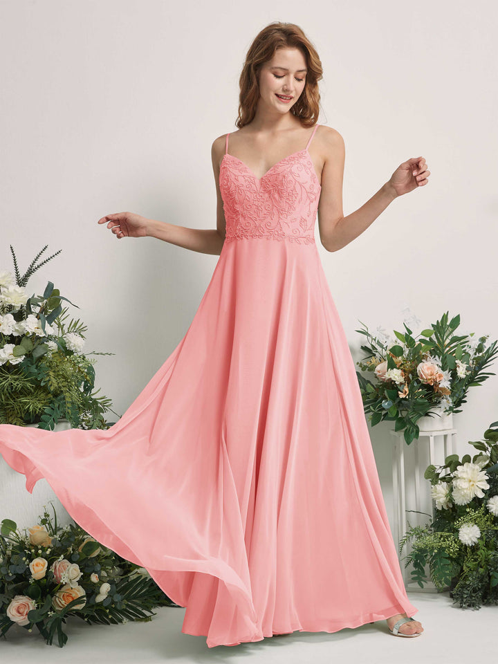 Ballet Pink Bridesmaid Dresses A-line Open back Spaghetti-straps Sleeveless Dresses (83221140)