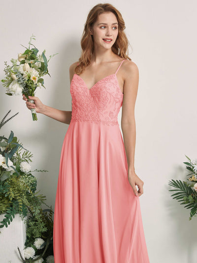 Carlyna Gail A-Line Ballet Pink Beaded Bridesmaid Dress Maxi Sleeveless V-Neck Dress Side View 2 #color_ballet-pink