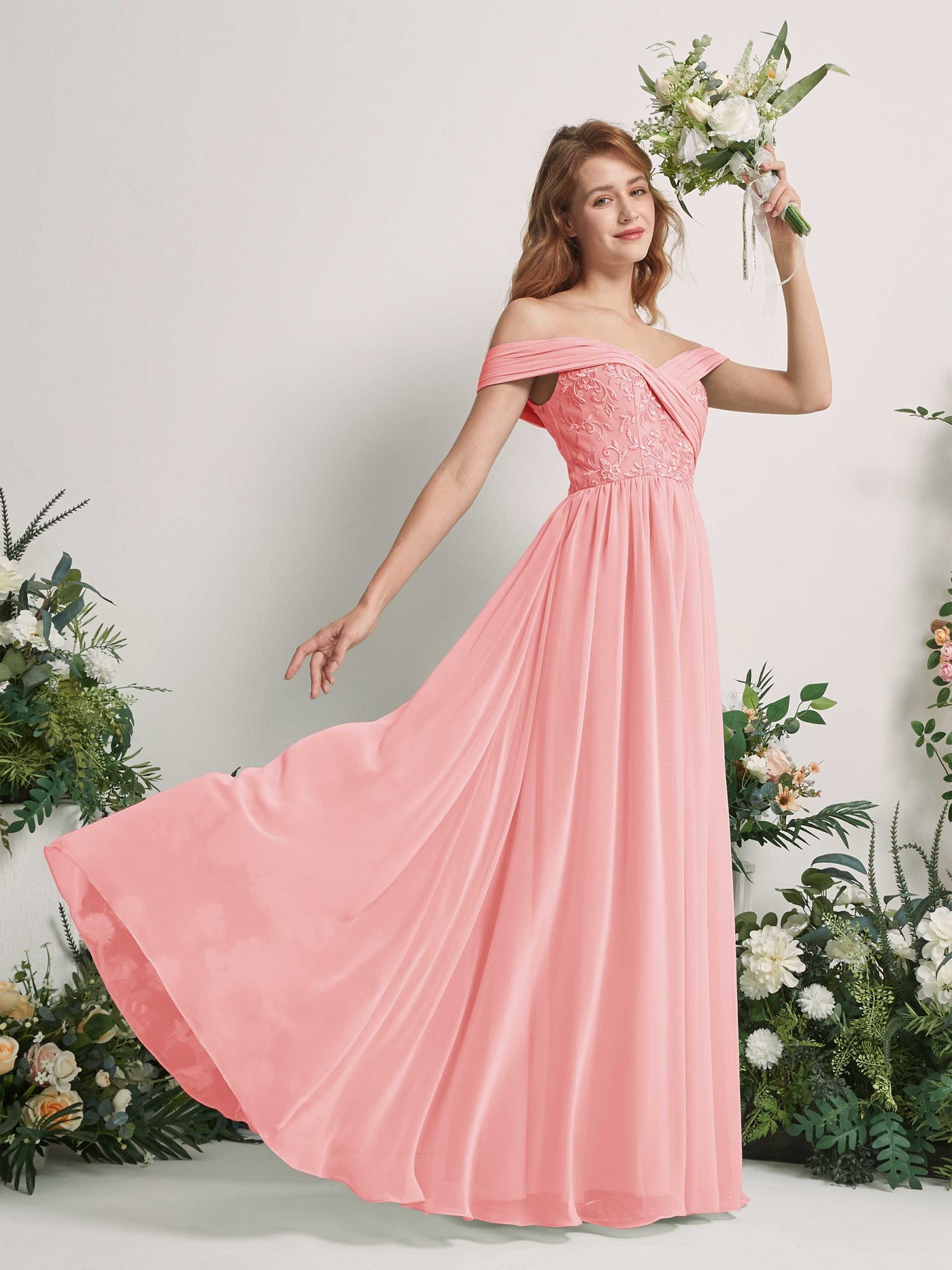 Ballet Pink Bridesmaid Dresses Ball Gown Off Shoulder Sleeveless Chiffon Dresses (83220440)#color_ballet-pink