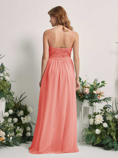 Carlyna Ursula A-Line Peach Pink Beaded Bridesmaid Dress Maxi Sleeveless Sweetheart Dress Back View #color_peach-pink
