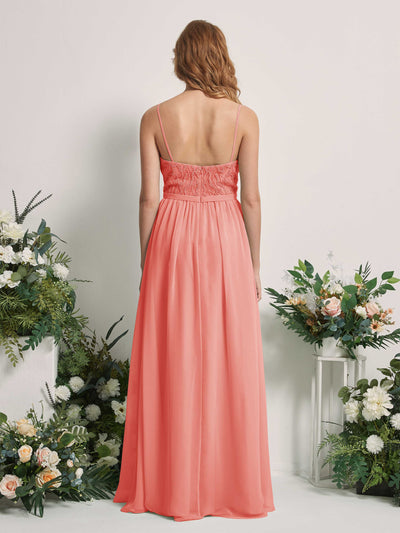 Carlyna Alexandra A-Line Peach Pink Beaded Bridesmaid Dress Maxi Sleeveless V-Neck Dress Back View #color_peach-pink