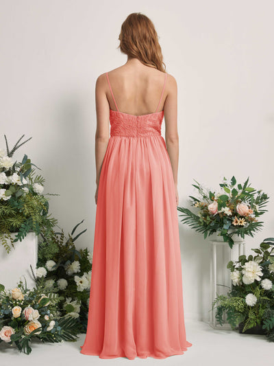 Carlyna Verna A-Line Peach Pink Beaded Bridesmaid Dress Maxi Sleeveless Sweetheart Dress Back View #color_peach-pink