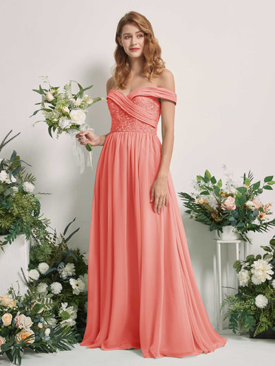 Carlyna Leona A-Line Peach Pink Embroidered Bridesmaid Dress Maxi Sleeveless Sweetheart Dress Front View #color_peach-pink