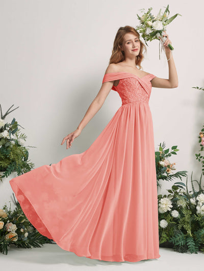 Carlyna Leona A-Line Peach Pink Embroidered Bridesmaid Dress Maxi Sleeveless Sweetheart Dress Side View 2 #color_peach-pink
