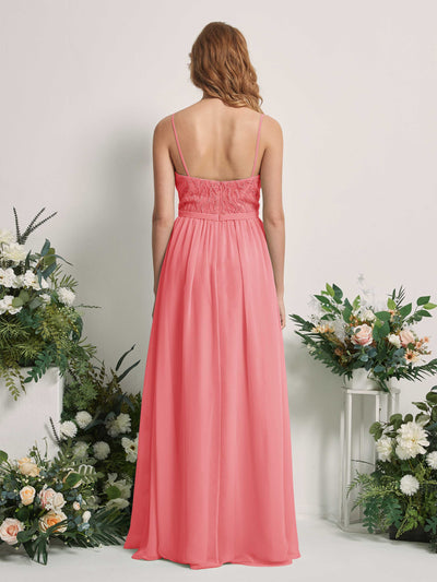 Carlyna Alexandra A-Line Coral Pink Beaded Bridesmaid Dress Maxi Sleeveless V-Neck Dress Back View #color_coral-pink