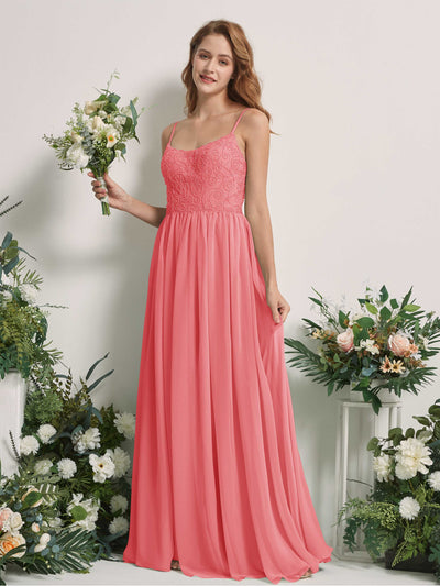 Carlyna Verna A-Line Coral Pink Beaded Bridesmaid Dress Maxi Sleeveless Sweetheart Dress Front View #color_coral-pink