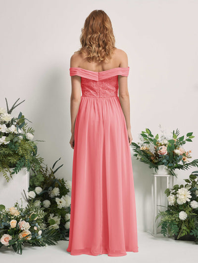 Carlyna Leona A-Line Coral Pink Embroidered Bridesmaid Dress Maxi Sleeveless Sweetheart Dress Back View #color_coral-pink