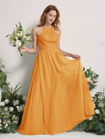 Carlyna Denise A-Line Mango Embroidered Bridesmaid Dress Maxi Sleeveless Round Neck Dress Front View #color_mango