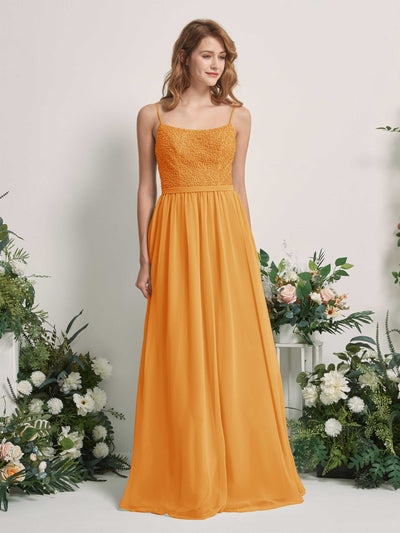 Carlyna Ursula A-Line Mango Beaded Bridesmaid Dress Maxi Sleeveless Sweetheart Dress Front View #color_mango