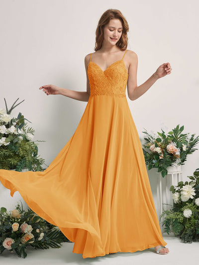 Carlyna Gail A-Line Mango Beaded Bridesmaid Dress Maxi Sleeveless V-Neck Dress Front View #color_mango