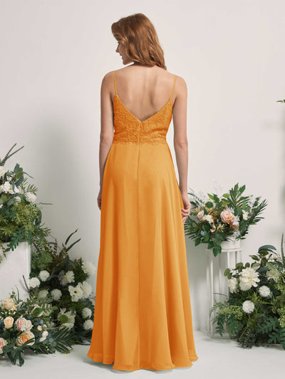 Carlyna Gail A-Line Mango Beaded Bridesmaid Dress Maxi Sleeveless V-Neck Dress Back View #color_mango