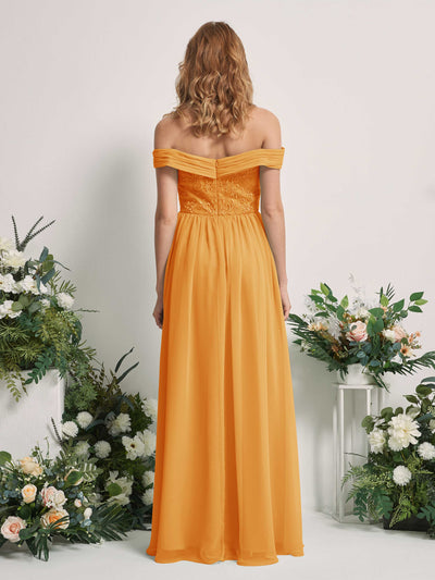 Carlyna Leona A-Line Mango Embroidered Bridesmaid Dress Maxi Sleeveless Sweetheart Dress Back View #color_mango