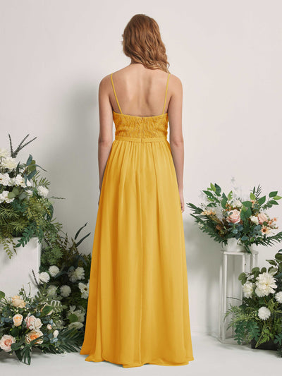 Carlyna Alexandra A-Line Mustard Yellow Beaded Bridesmaid Dress Maxi Sleeveless V-Neck Dress Back View #color_mustard-yellow