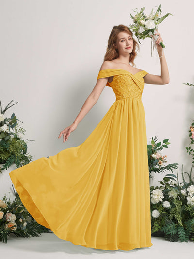 Carlyna Leona A-Line Mustard Yellow Embroidered Bridesmaid Dress Maxi Sleeveless Sweetheart Dress Side View 2 #color_mustard-yellow