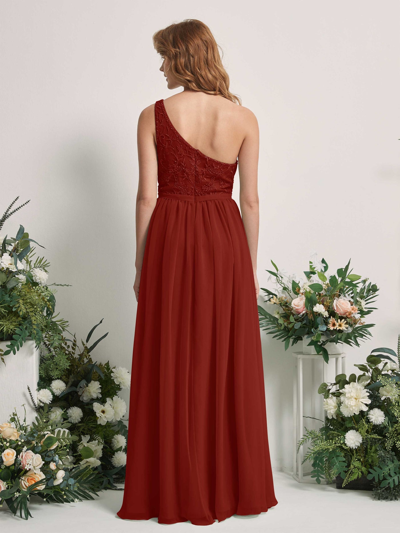 Rust Bridesmaid Dresses A-line Open back One Shoulder Sleeveless Dresses (83220519)#color_rust