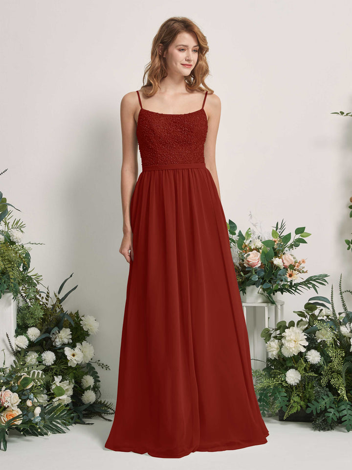 Rust Bridesmaid Dresses A-line Open back Spaghetti-straps Sleeveless Dresses (83220119)