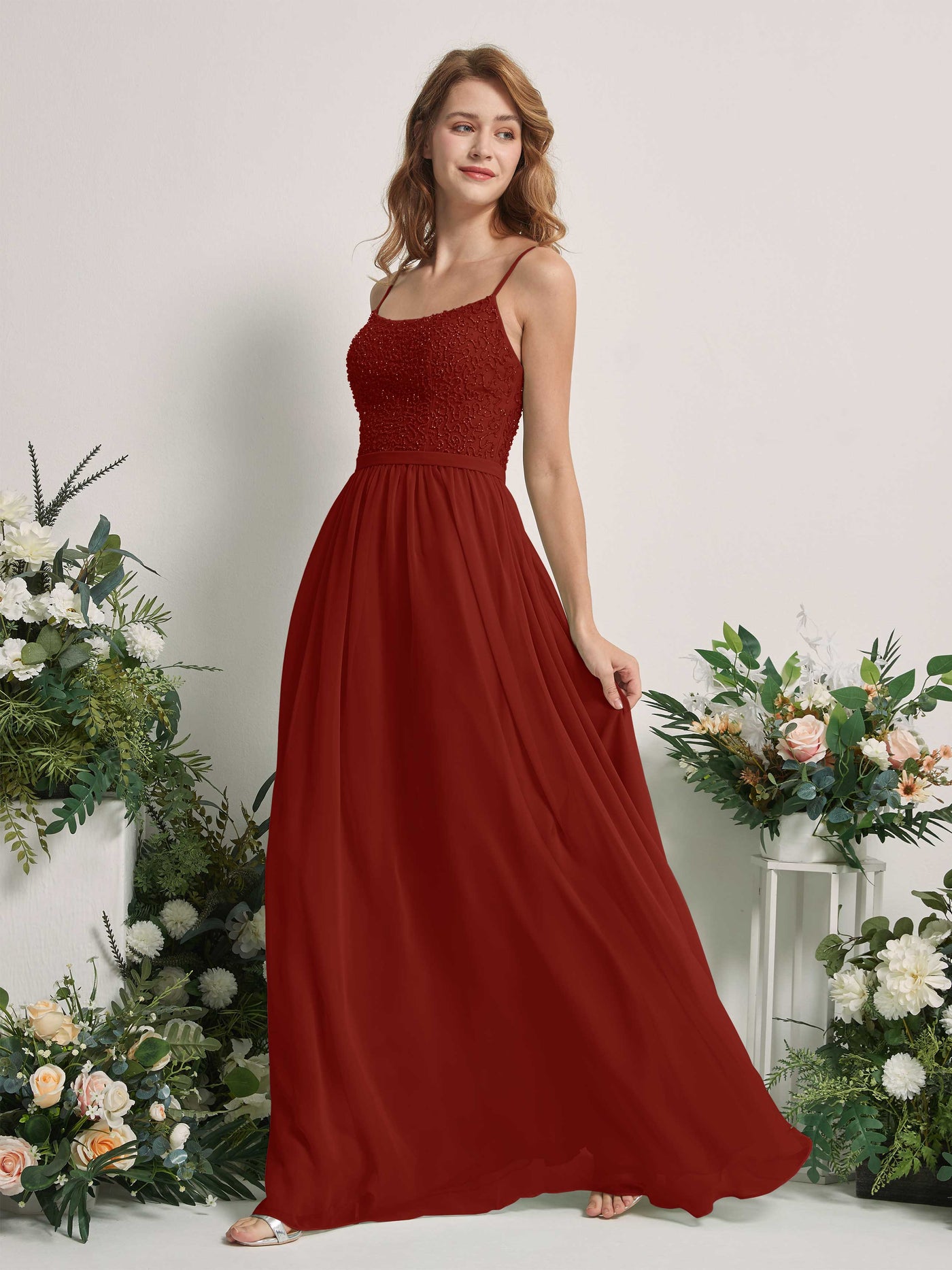 Rust Bridesmaid Dresses A-line Open back Spaghetti-straps Sleeveless Dresses (83220119)#color_rust