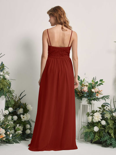 Carlyna Ursula A-Line Rust Beaded Bridesmaid Dress Maxi Sleeveless Sweetheart Dress Back View #color_rust