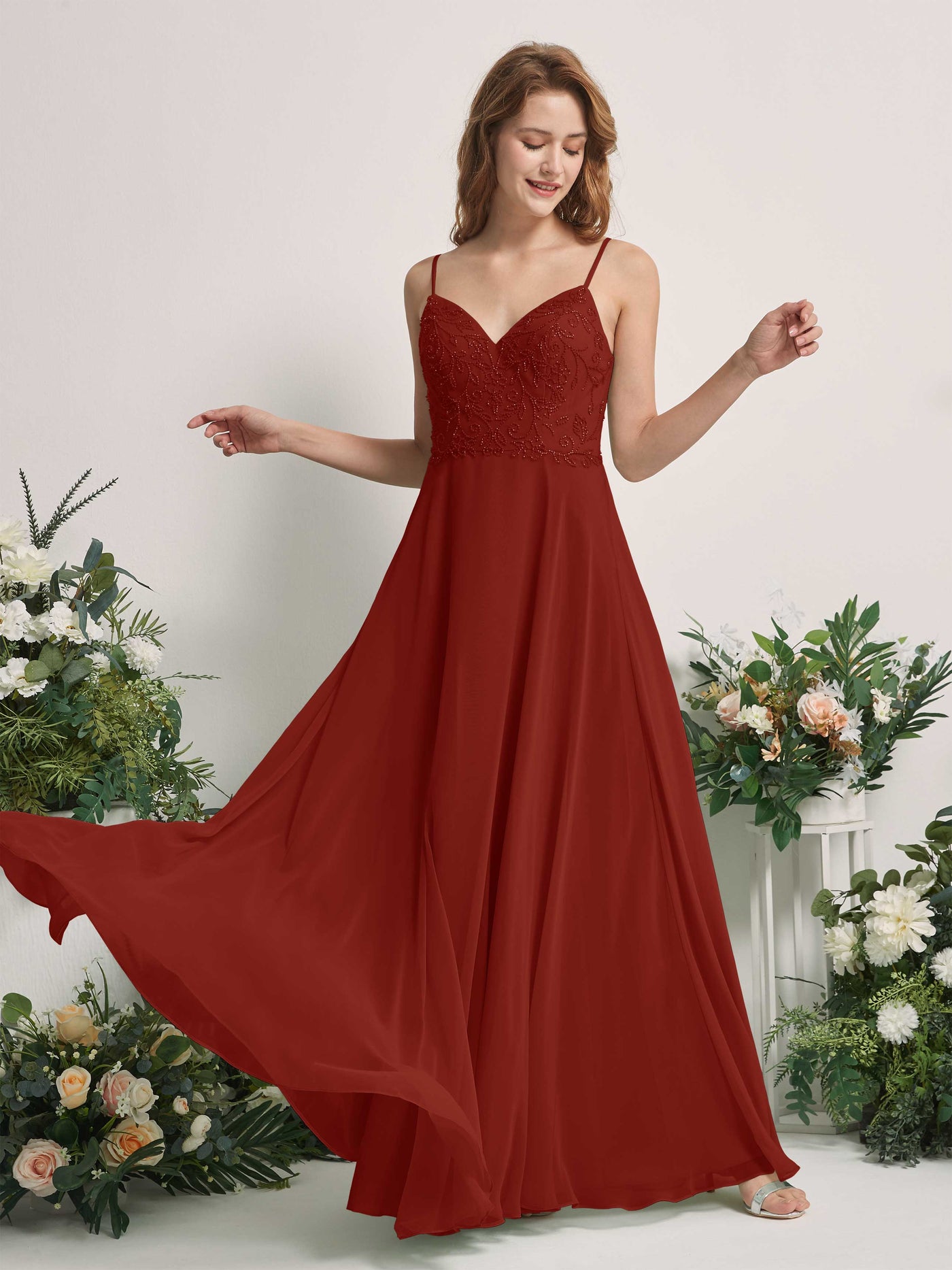 Rust Bridesmaid Dresses A-line Open back Spaghetti-straps Sleeveless Dresses (83221119)#color_rust