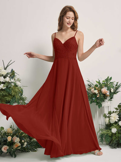 Carlyna Gail A-Line Rust Beaded Bridesmaid Dress Maxi Sleeveless V-Neck Dress Front View #color_rust